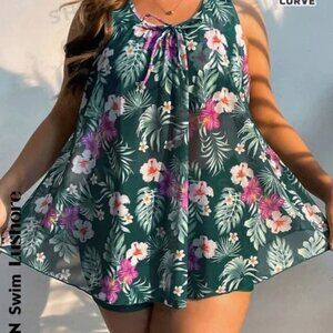 NEW SHEIN Swim Summer Beach Tropical Print Tankini 16 / 2XL
